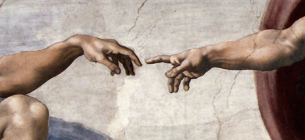 Michaelangelo Creation Of God.. Hands tile mural