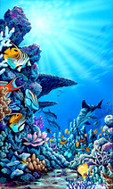 Undersea tile mural with fish and reef