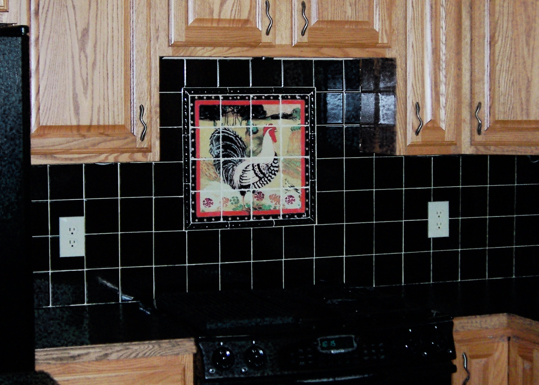 Rooster tile mural  kitchen backsplash installation
