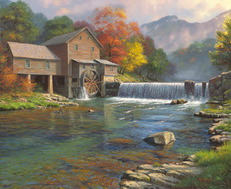 Mill and river  tile mural