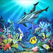 Dolphin, fish , reefs tile mural