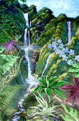tropical waterfall tile mural