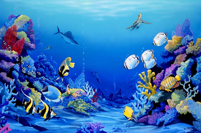 Fish underwater tile mural
