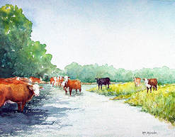 cows in road tile mural